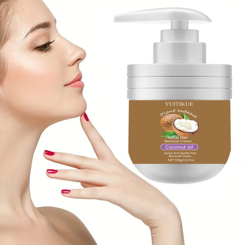 Coconut Oil Pull - 顔のムダ毛除去クリーム 100g - ココナッツオイル配合で素早く優しく、唇のムダ毛にも、滑らかでべたつかず、黒ずみを残しません