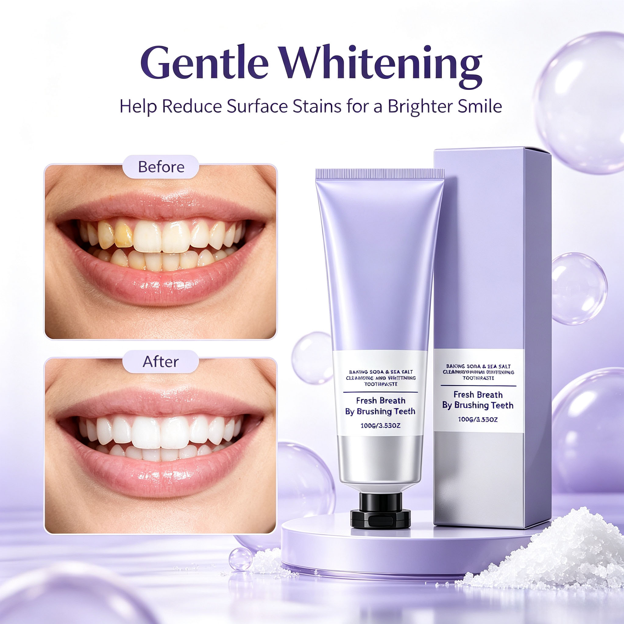 Teeth Whitening Baking Soda - 重曹と海塩の歯磨き粉、ディープクレンジング、歯のホワイトニング、フレッシュな息のためのオーラルケア歯磨き粉 100g
