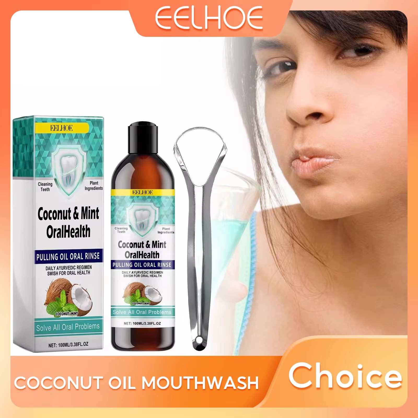 Coconut Oil Pull - EELHOE ミントココナッツオイルプルうがい薬歯のクリーニング白い歯アルコールフリーのフレッシュブレスオーラルケア製品舌スクレーパー