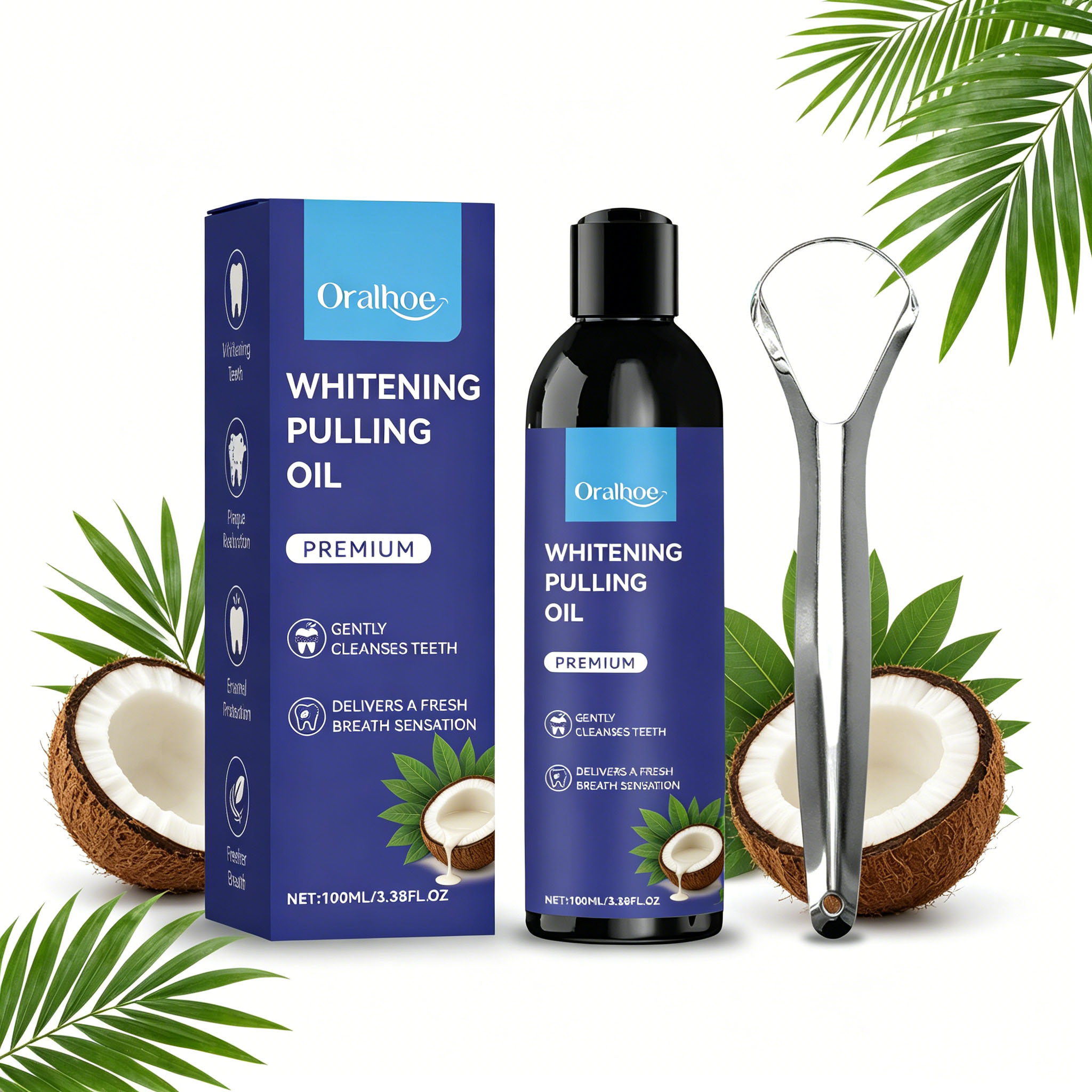 Coconut Oil Pull - ココナッツミントオイルプルリングマウスウォッシュ アルコールフリー さわやかで辛くない 口内粘り感を軽減 舌クリーナーで息を爽やかにする