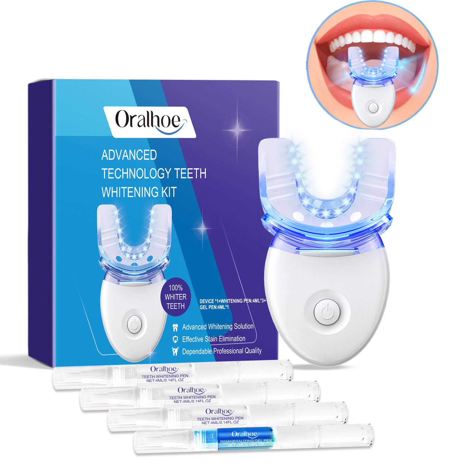 Teeth Whitening Zoom - プロフェッショナルな歯のホワイトニングLEDライトキット、4倍のホワイトニングジェル、加速ホワイトニングシステム、白い笑顔のためのブルーライトツール
