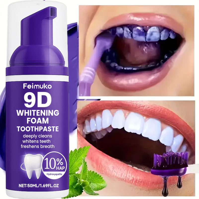9D パープル歯磨き粉ムース 黄ばんだ歯の汚れ除去用集中ステ - Teeth Whitening Best のレビューと価格
