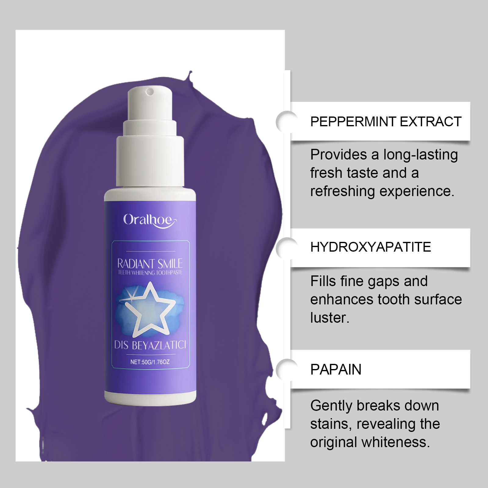オーラルホー 50g パープル歯磨き粉 - 歯垢・着色除去  - Teeth Whitening Or Bleaching のレビューと価格