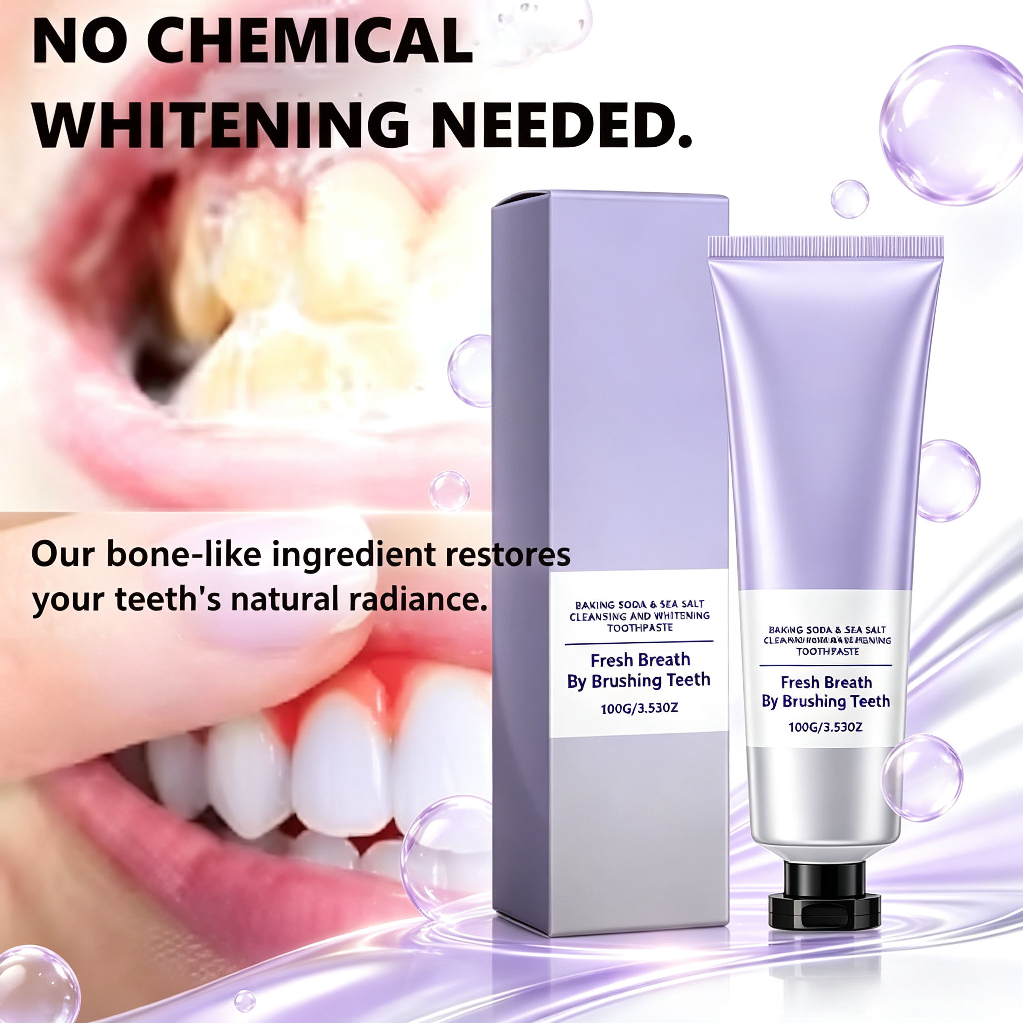 重曹と海塩の歯磨き粉、ディープクレンジング、歯のホワイトニン - Teeth Whitening Baking Soda のレビューと価格
