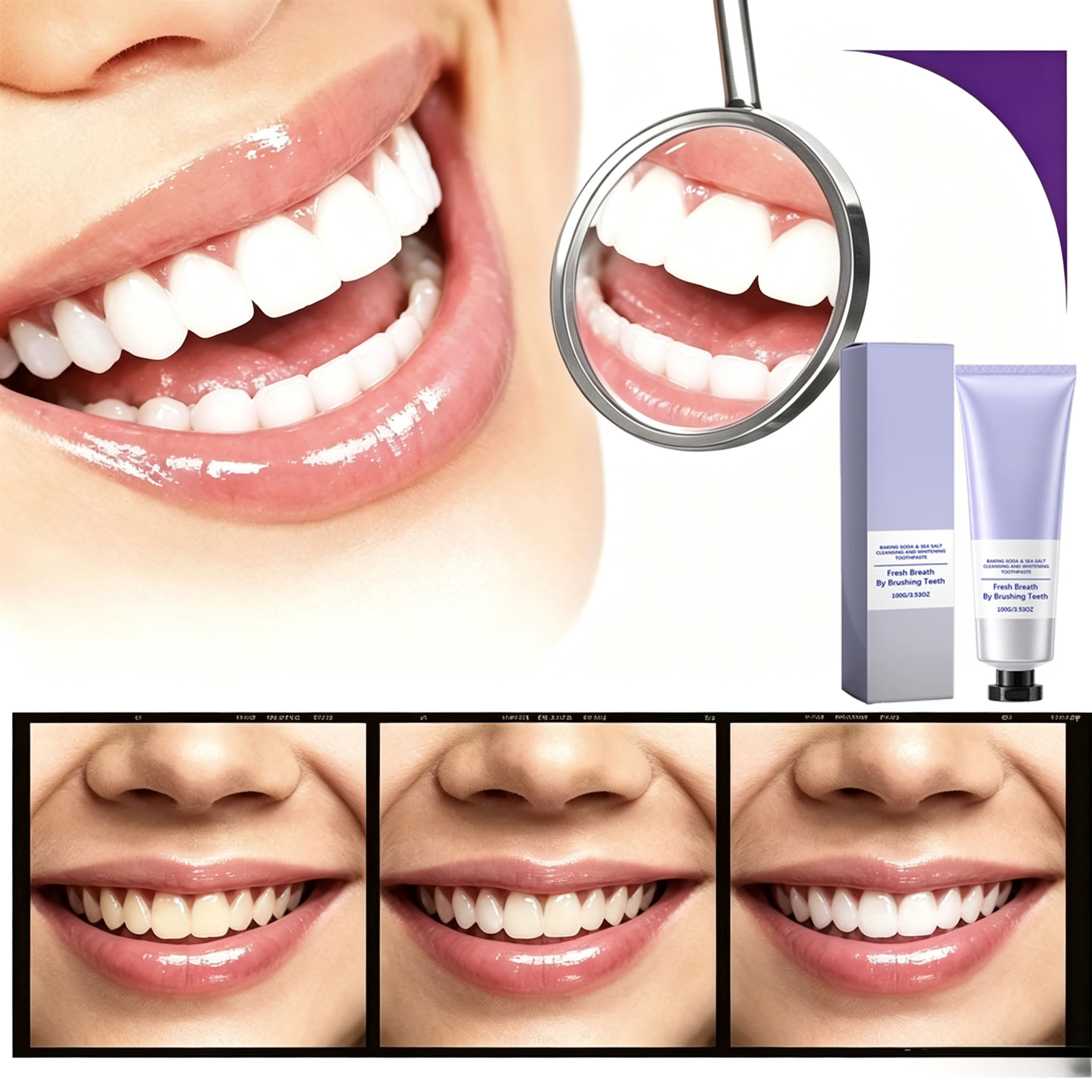 重曹と海塩の歯磨き粉、ディープクレンジング、歯のホワイトニン - Teeth Whitening Baking Soda のレビューと価格